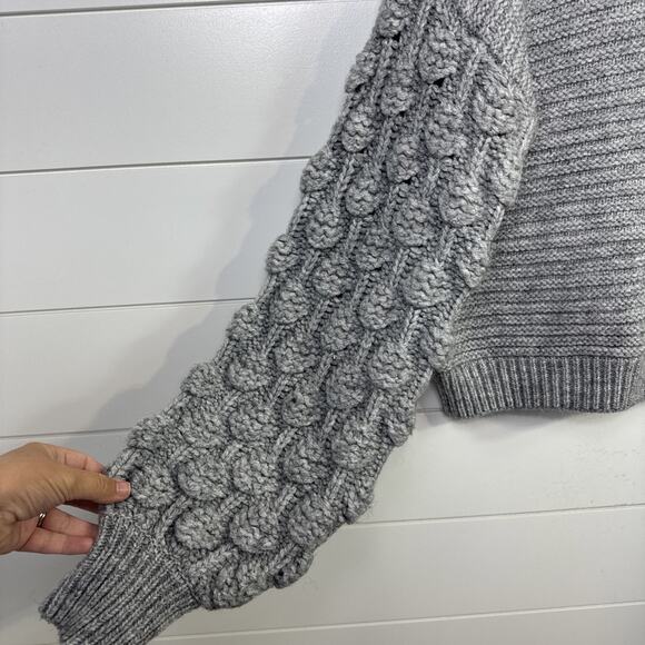Harper Heritage Chunky Knit Boho Rosalyn Bobble Sleeve Sweater Gray sz M - Picture 3 of 6
